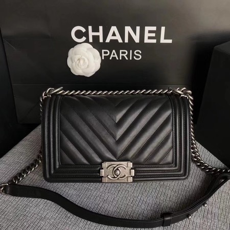 Imitation Boy Chanel Flap Bag Original Chevron Leather A67086V Black HY17883Ug88