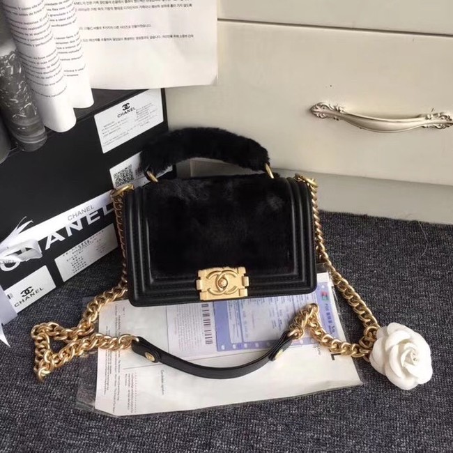 Imitation BOY CHANEL Flap Bag with Handle Orylag Calfskin & Gold-Tone Metal A94805 black HY4973Tm92