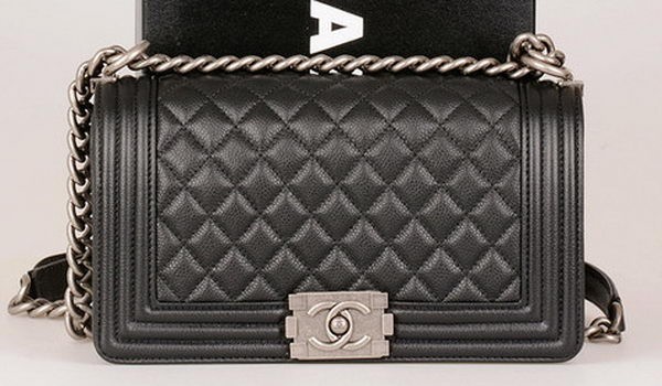 Imitation Boy Chanel Flap Shoulder Bag Black Original Cannage Pattern A67086 Silver HY4070Nj42