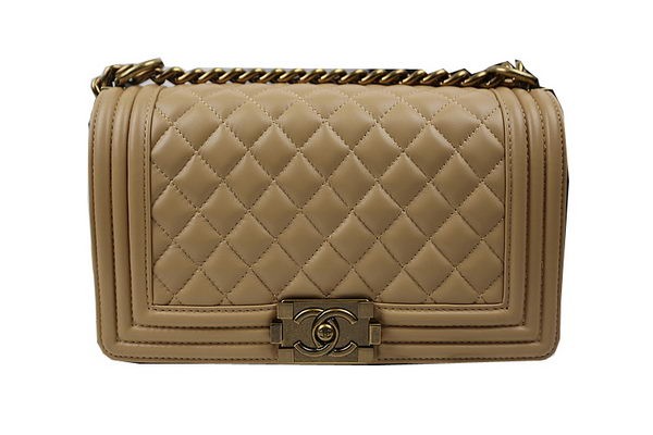 Imitation Boy Chanel Flap Shoulder Bags Apricot Original Sheepskin A67025 Gold HY26775KV93