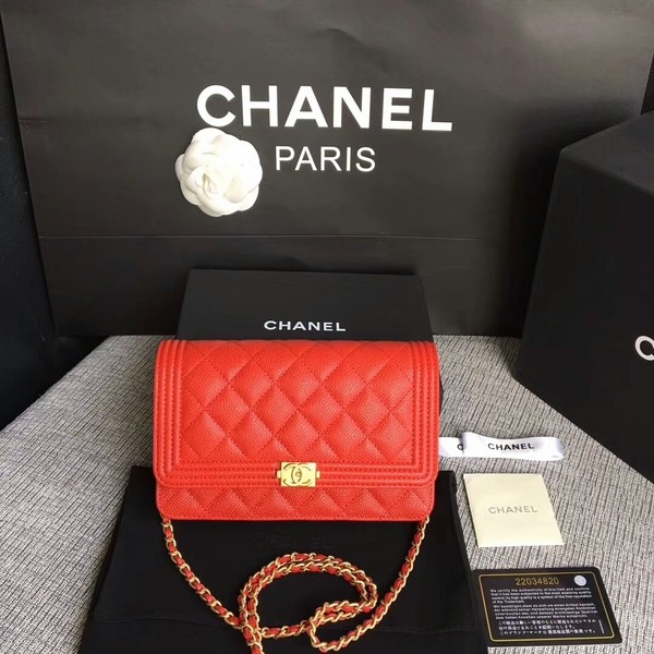 Imitation Boy Chanel WOC Flap Bag Original Calfskin Leather CHA6040 Red HY21398Tm92