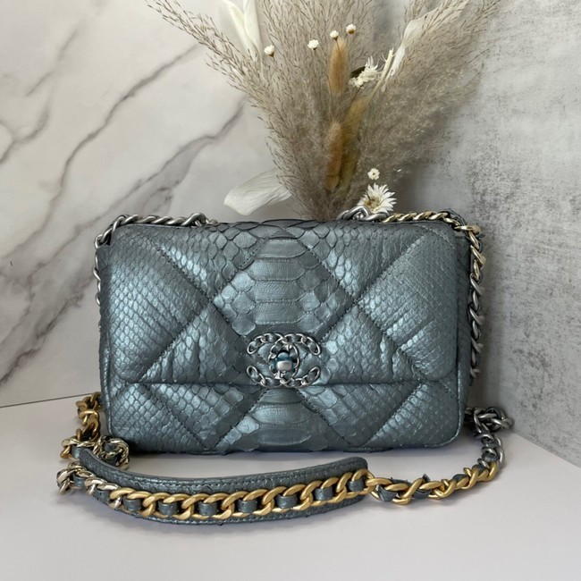 Imitation CHANEL 19 Flap Bag Original Snake skin flap bag AS1160 silver HY1115Za30