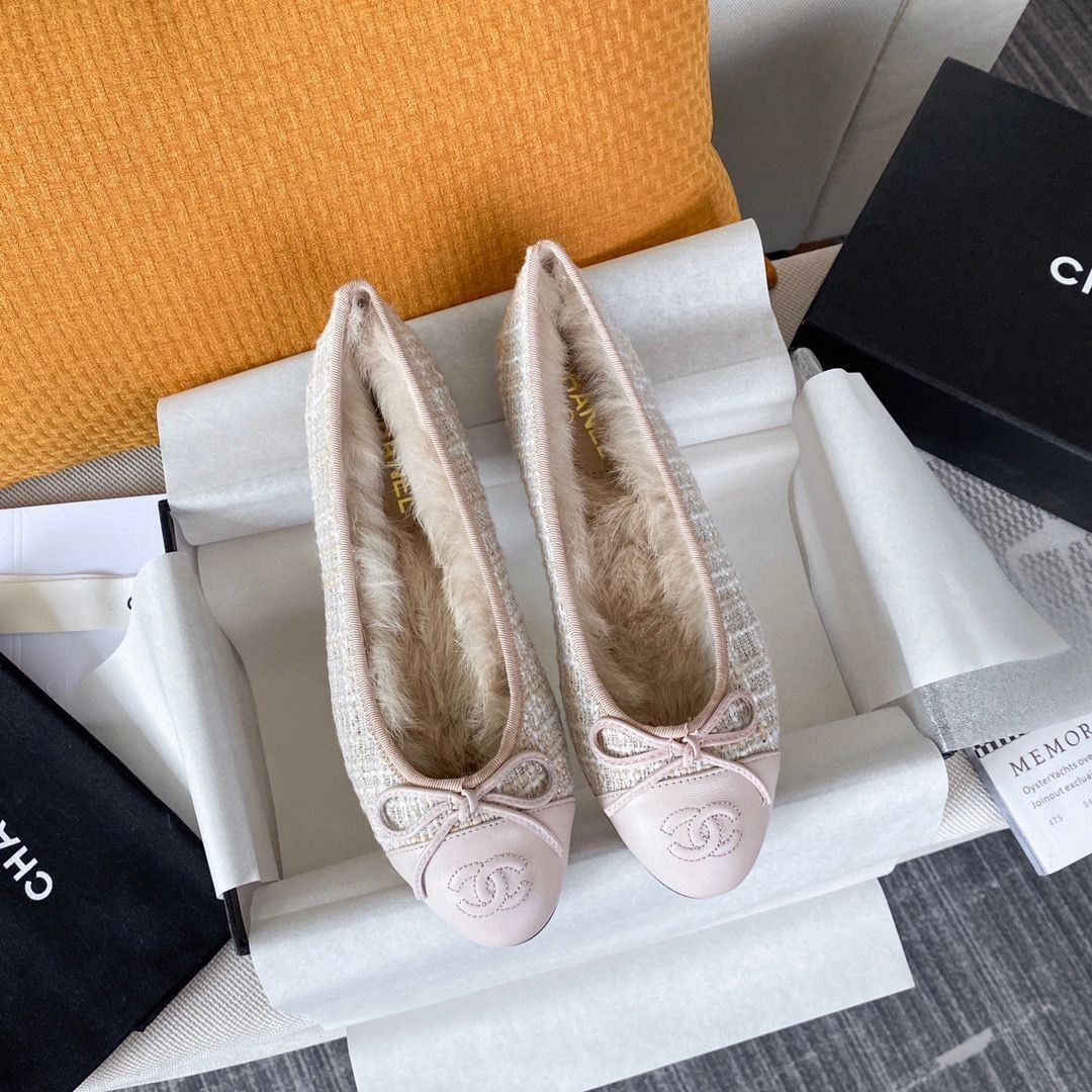 Imitation Chanel Ballet Shoes Original Leather Rabbit Fur CC23560 Pink HY17179lH78