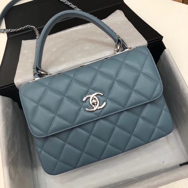 Imitation Chanel CC original lambskin top handle flap bag 92236 blue&silver-Tone Metal HY13245EY79