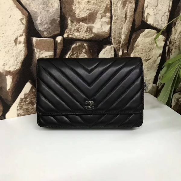 Imitation Chanel Classic Flap Bags Black Original Sheepskin Leather 33815 Silver HY25902SU58