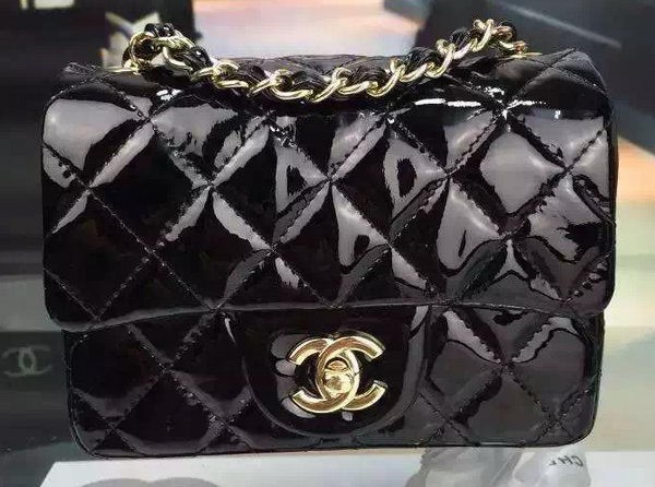Imitation Chanel Classic mini Flap Bag Black Original Patent Leather CF7171 Gold HY2825SU34