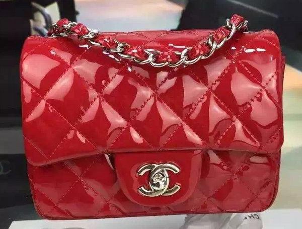 Imitation Chanel Classic mini Flap Bag Red Original Patent Leather CF7171 Silver HY26678uq94