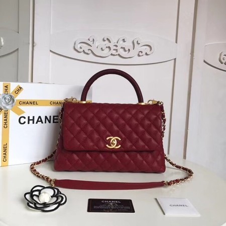 Imitation Chanel Classic Top Handle Bag Original Caviar Leather A92215 Deep red HY6180zn33