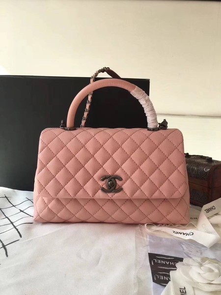 Imitation Chanel Classic Top Handle Bag Pink Original Leather A92292 Silver HY10609lH78