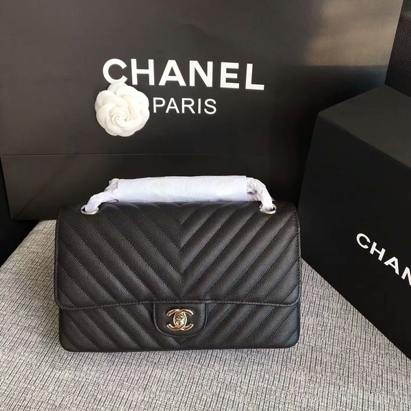 Imitation Chanel Flap Shoulder Bags Black Original Calfskin Leather CF1112 Silver HY24363RC38