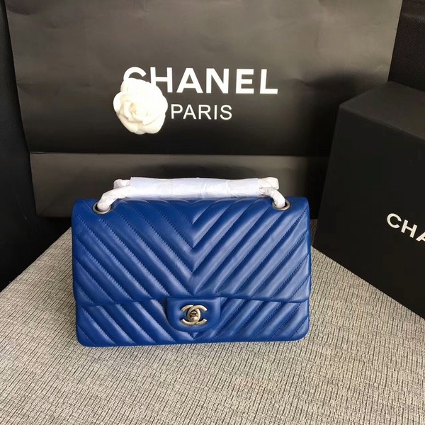 Imitation Chanel Flap Shoulder Bags Blue Original Sheepskin CF1112 Silver HY2594SU87