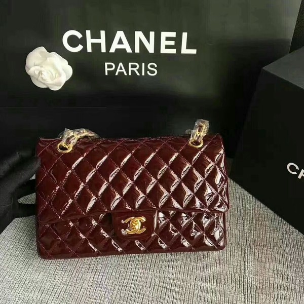 Imitation Chanel Flap Shoulder Bags Coffee Original Patent Leather CF1112 Gold HY20460Za30