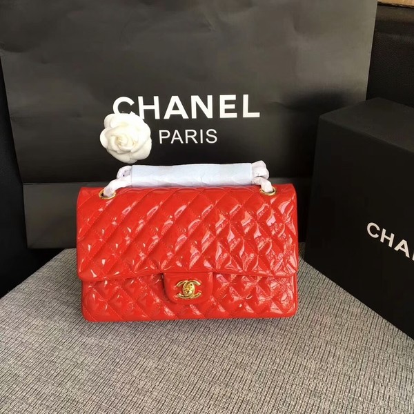 Imitation Chanel Flap Shoulder Bags Red Original Patent Leather CF1112 Gold HY13173uq94