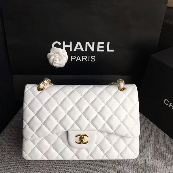 Imitation Chanel Flap Shoulder Bags White Original Lambskin Leather CF1113 Glod HY13410SU34