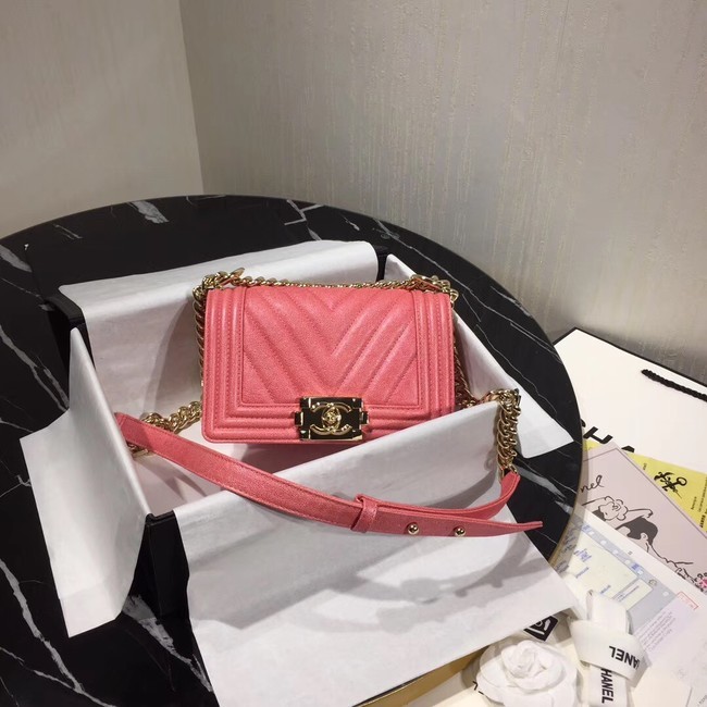 Imitation Chanel Le Boy Flap Shoulder Bag Original Leather Pink V67085 Gold HY2828RC38