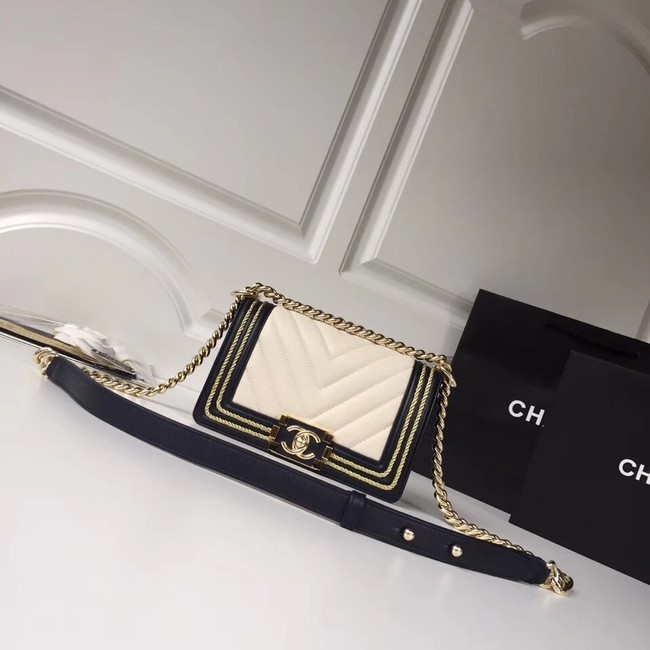 Imitation Chanel Leboy Original Calfskin leather Shoulder Bag F67085 white & Gold-Tone Metal HY14587SU58