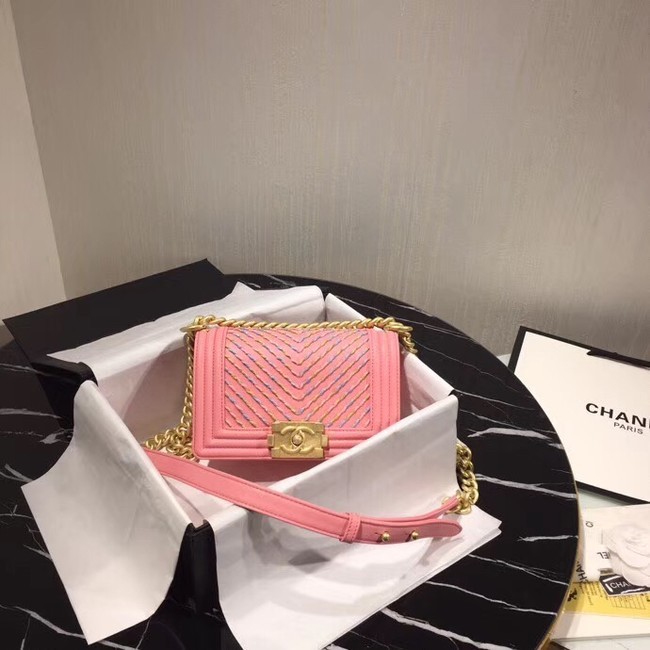 Imitation Chanel Leboy Original Calfskin leather Shoulder Bag G67085 pink & gold -Tone Metal HY15730QN34