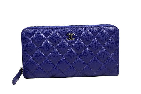 Imitation Chanel Matelasse Zip Around Wallet Original Cannage Pattern CHA50097 Blue HY1495QN34