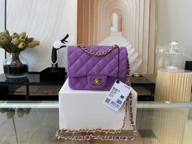 Imitation Chanel MINI Flap Bag Original Sheepskin Leather 1115 purple HY16080Za30