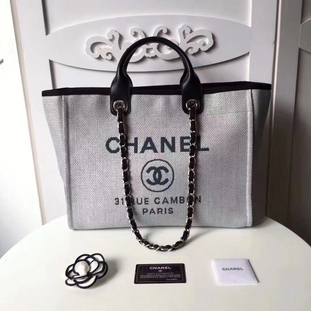 Imitation Chanel Original Canvas Leather Tote Shopping Bag 92298 grey HY1730SU34