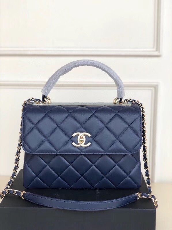 Imitation Chanel original lambskin top handle flap bag AS92236 royal blue&Gold-Tone Metal HY25455SU34