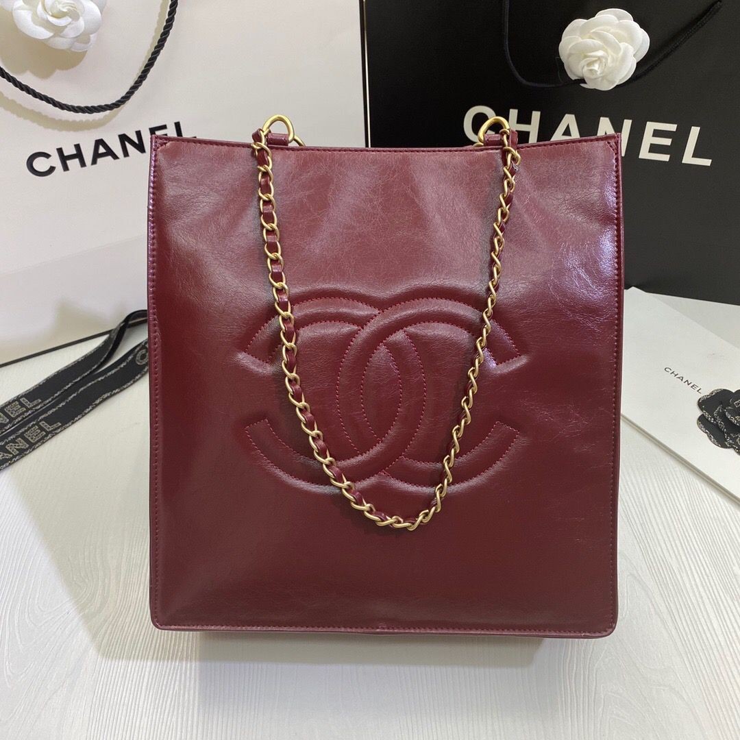 Imitation Chanel Original Leather Tote Shopping Bag AS1942 Wine HY1150Nj42