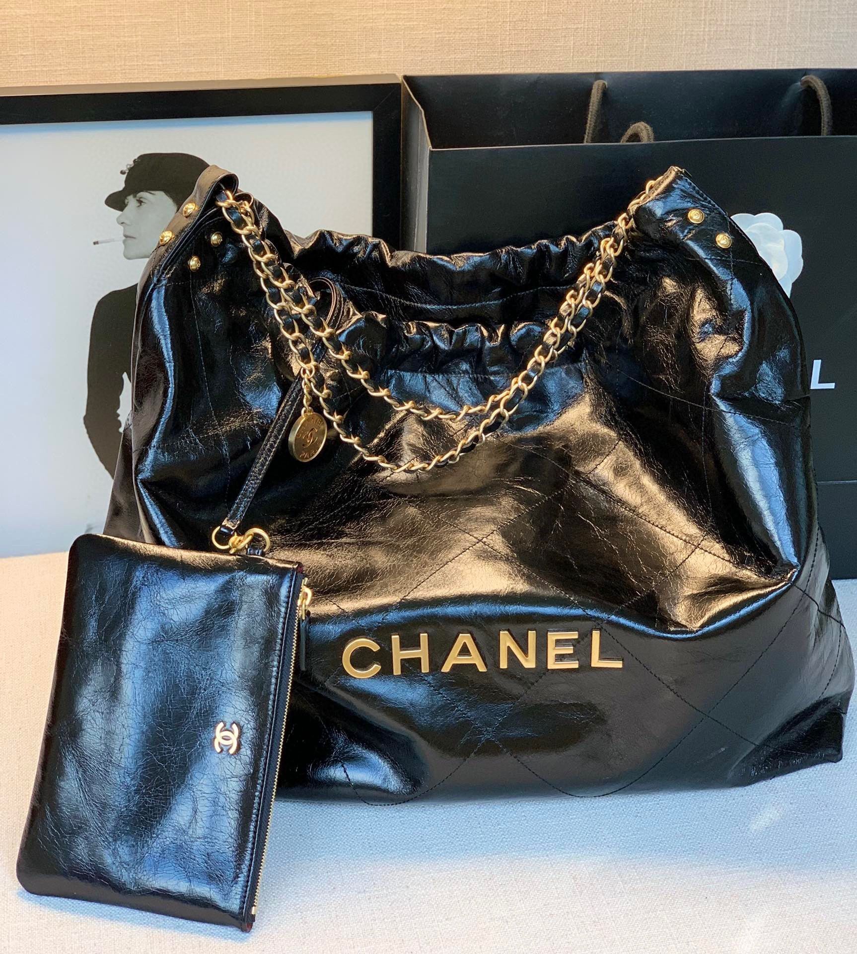 Imitation Chanel Original Oil Wax Leather Calfskin Cable Shopping Bag A67088 Black HY10490SU34