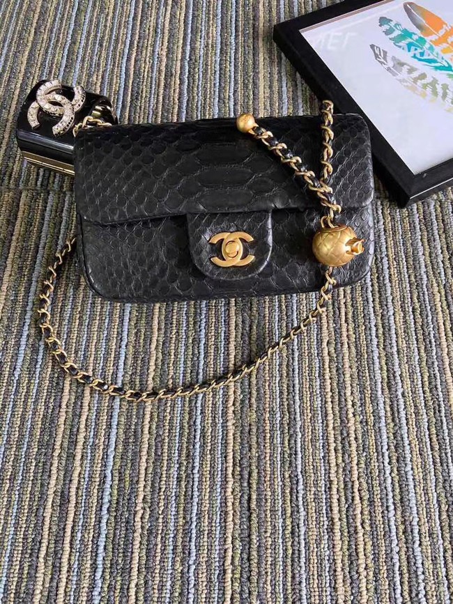 Imitation Chanel Original Small Snake skin flap bag AS1116 black HY26553RC38
