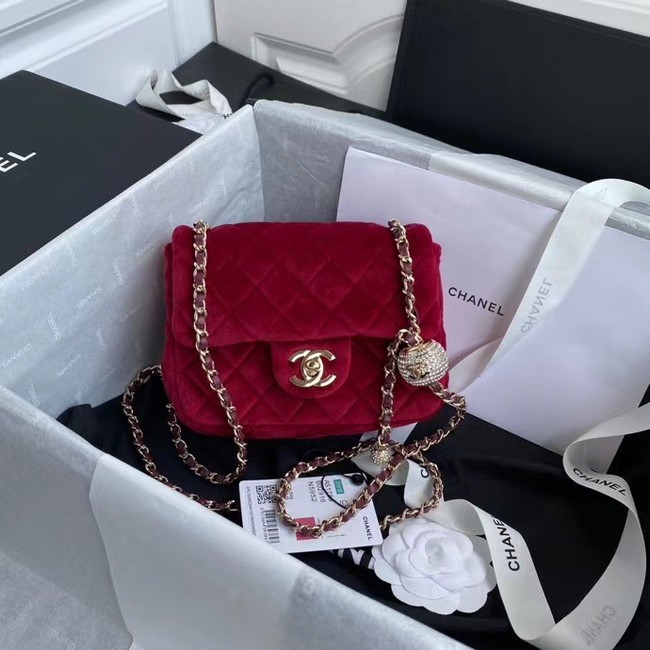 Imitation Chanel Original Small velvet flap bag AS1115 red HY635SU34