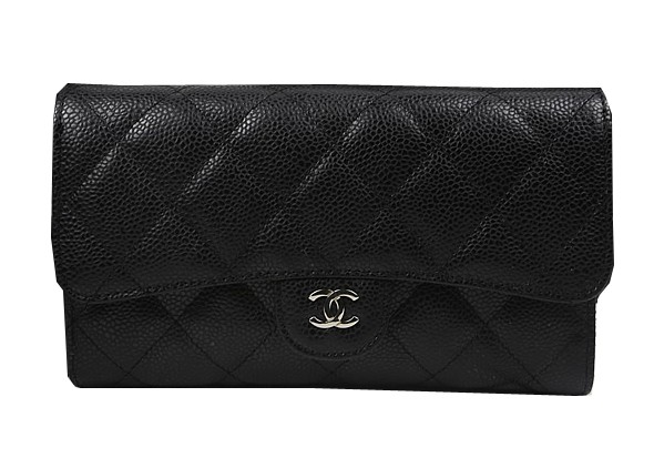 Imitation Chanel Tri-Fold Wallet Black Original Cannage Pattern A31506 Silver HY6113RC38