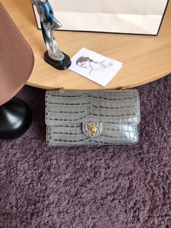 Imitation Cheap Chanel Classic Flap Bag Original Alligator & Gold-Tone Metal A01112 grey HY26298fV17