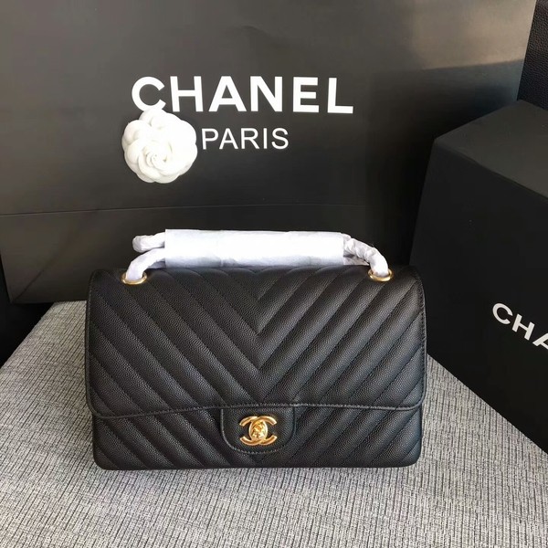 Imitation Cheap Chanel Flap Shoulder Bags Black Original Calfskin Leather CF1112 Gold HY6588fV17
