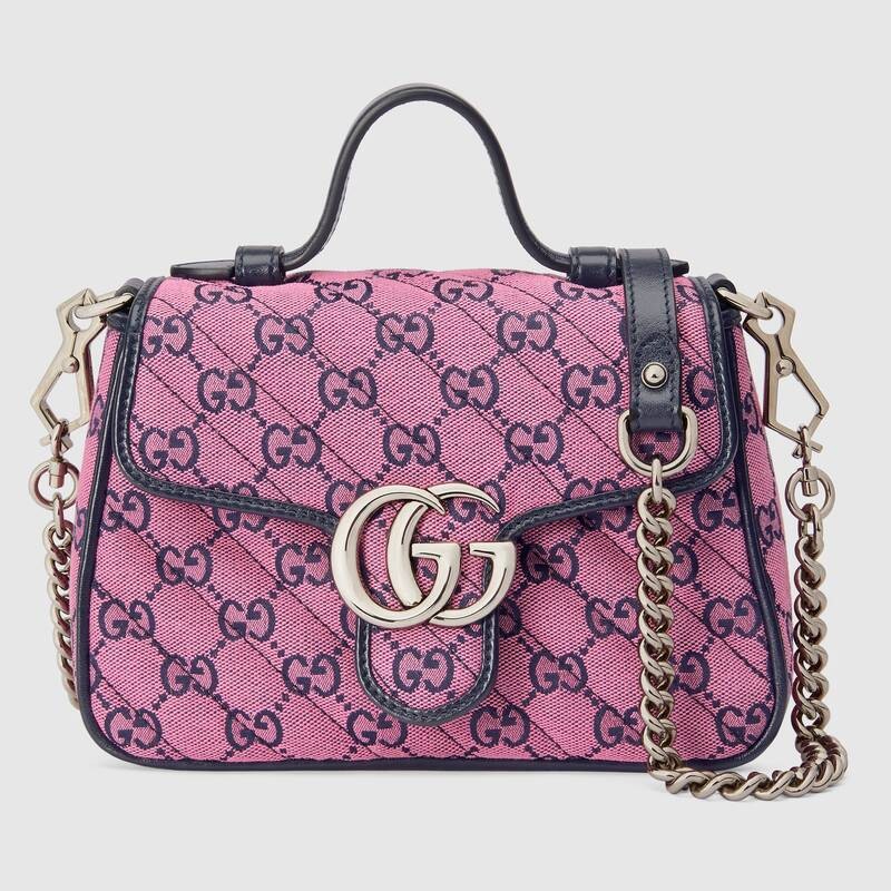 Imitation Gucci GG Marmont Multicolor mini top handle bag 583571 Pink and blue HY14290Nj42