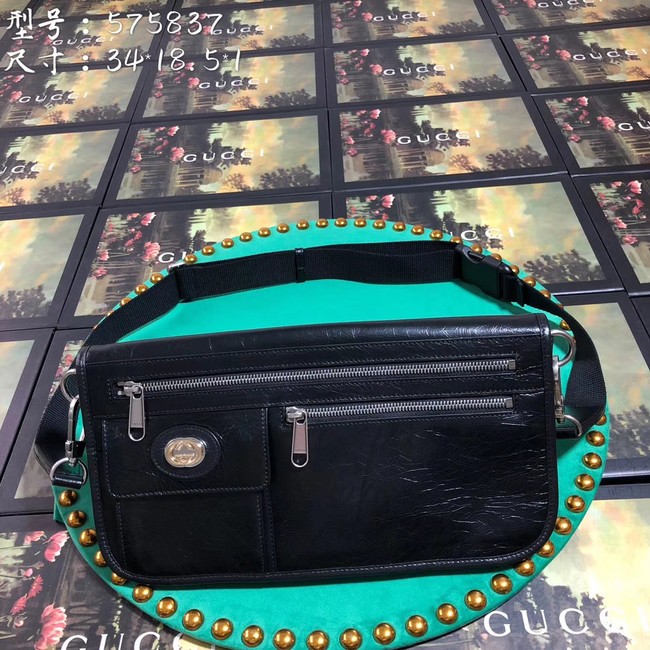Imitation Gucci GG Original Leather Messenger Bag 575837 black HY2714Fo38