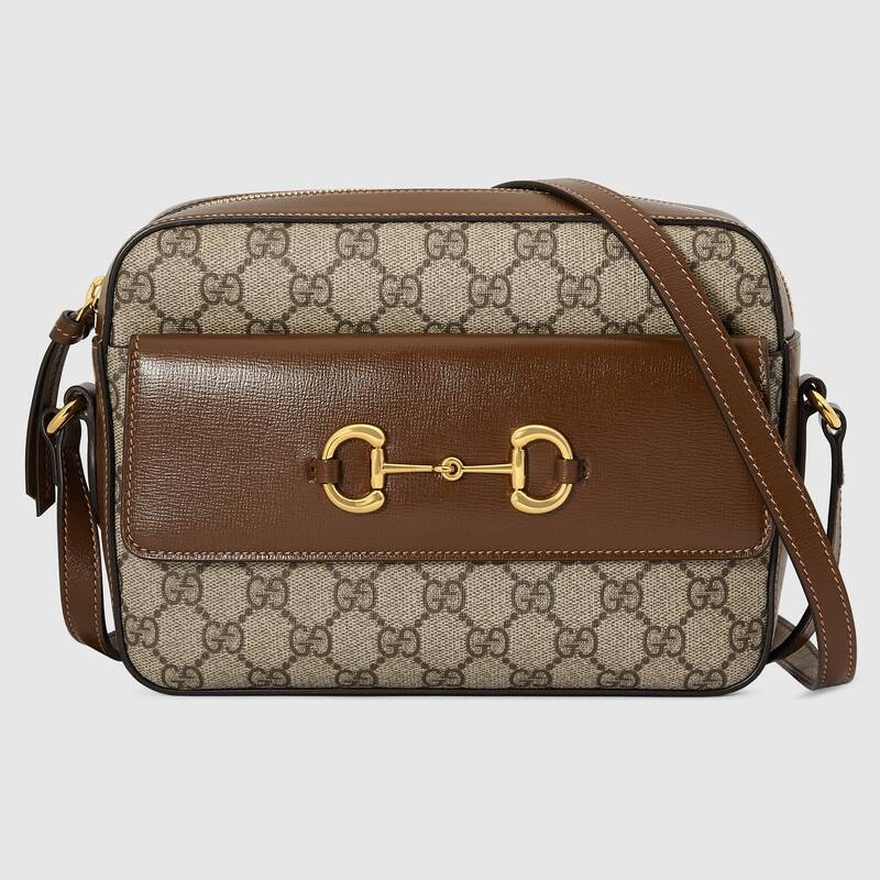 Imitation Gucci Horsebit 1955 small GG Supreme canvas shoulder bag 645454 brown HY26632SU58