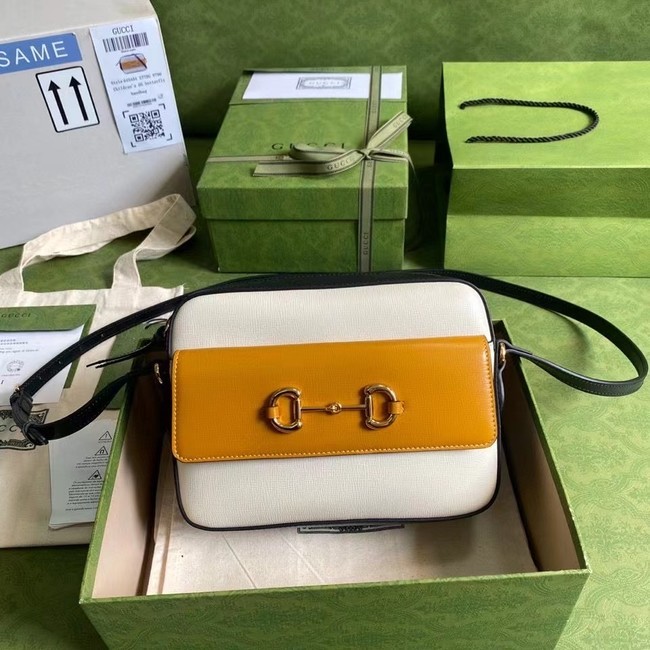Imitation Gucci Horsebit 1955 small shoulder bag 645454 Burnt orange and white leather HY21205QN34