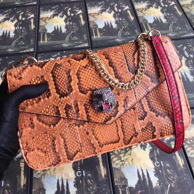 Imitation Gucci Medium double Snake skin shoulder bag 524822 orange HY9398RC38