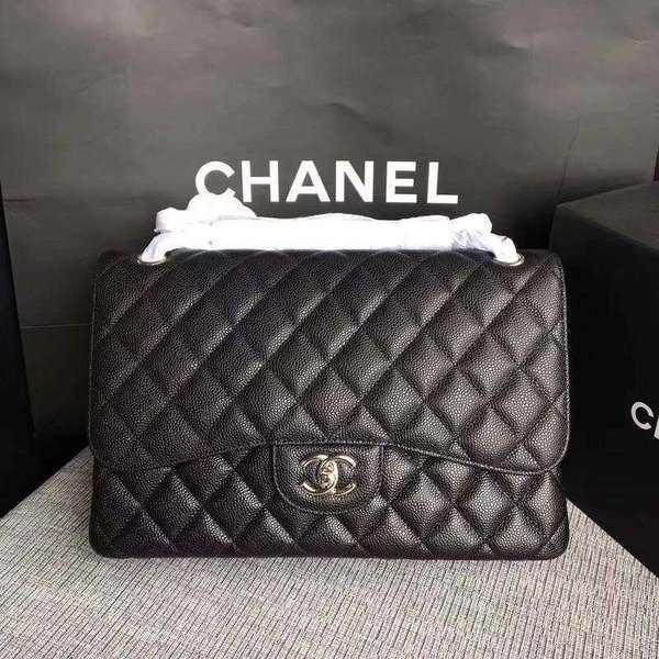 Imitation High Quality Chanel Flap Shoulder Bags Black Original Calfskin Leather CF1113 Silver HY12578Bo39