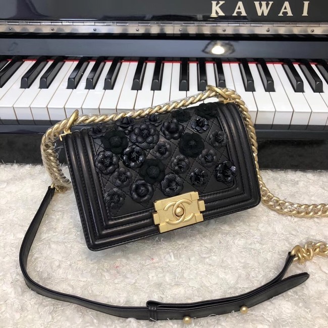Imitation High Quality Chanel Leboy Original Calfskin leather Shoulder Bag E67085 black & Gold-Tone Metal HY25243HH94