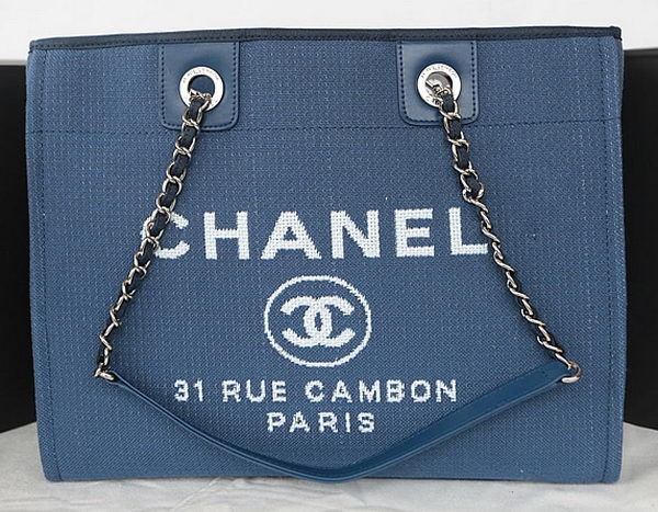Imitation High Quality Chanel Medium Canvas Tote Shopping Bag A67001 Blue HY10388Bo39
