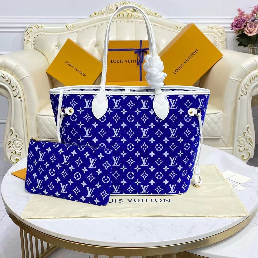 Imitation High Quality Louis Vuitton Original Leather Monogram Canvas Neverfull MM M46220 Blue HY18308HH94