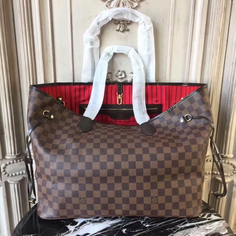Imitation Louis Vuitton original Damier Ebene Canvas Neverfull GM N51106 Red HY22669SU87