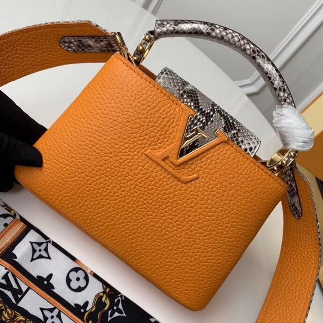 Imitation Louis vuitton original taurillon leather Capucines Mini N95509 yellow HY16401sJ18