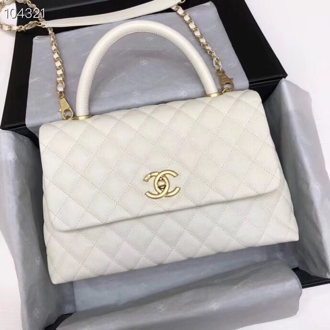 Imitation Top Chanel original Caviar leather flap bag top handle A92292 white&Gold-Tone Metal HY19387tr16