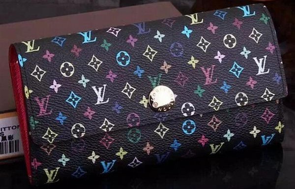 Knockoff AAAAA Louis Vuitton Monogram Multicolore Sarah Wallet M93745 Black HY22264Jc39