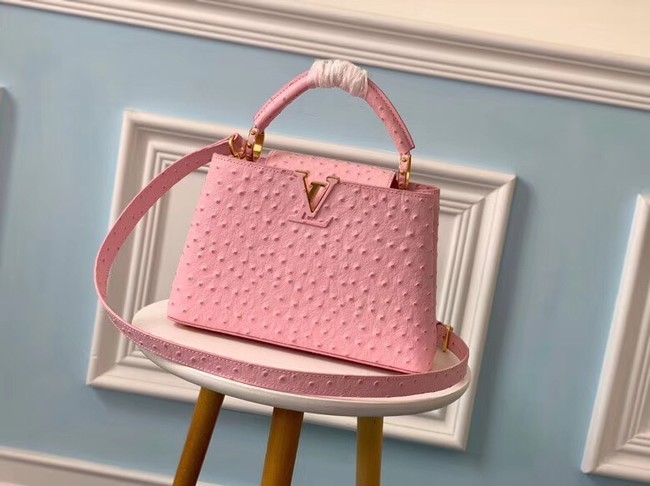 Knockoff Best Louis vuitton original Ostrich pattern CAPUCINES BB M94587 Eau de Rose HY14881sm35