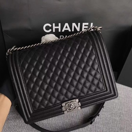 Knockoff Boy Chanel Flap Shoulder Bag Black Original Cannage Pattern A67087 Silver HY1916NL80