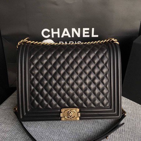Knockoff Boy Chanel Flap Shoulder Bag Black Original Sheepskin Leather A67087 Gold HY10364vf92