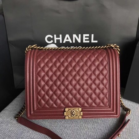 Knockoff Boy Chanel Flap Shoulder Bag Wine Original Cannage Pattern A67087 Gold HY12189vf92