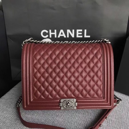 Knockoff Boy Chanel Flap Shoulder Bag Wine Original Cannage Pattern A67087 Silver HY17228cS18